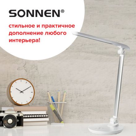 Настольная лампа / светильник SONNEN PH-309, на подставке, LED, 10 Вт, металлический корпус, белый, 236689