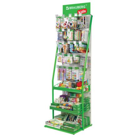 Стойка для размещения товара напольная BRAUBERG KIDS, 205x60x50 см, 25 крючков, 3 полки, 506321