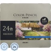 Карандаши цветные Deli липа 24 цв/наб мет.кор. 6565