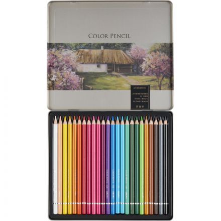 Карандаши цветные Deli липа 24 цв/наб мет.кор. 6565