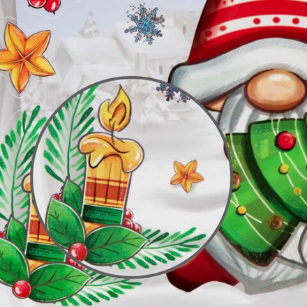 Наклейка для окон двусторонняя, МНОГОРАЗОВАЯ, 30х38 см, "Рождественский Гном", ЗОЛОТАЯ СКАЗКА, 592137