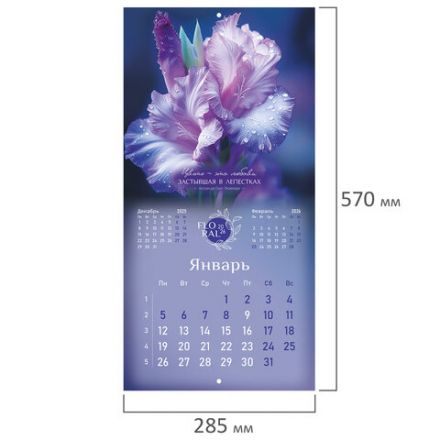 Календарь настенный перекидной 2026 г., BRAUBERG, 12 листов, 28,5х28,5 см, "Floral", 116939