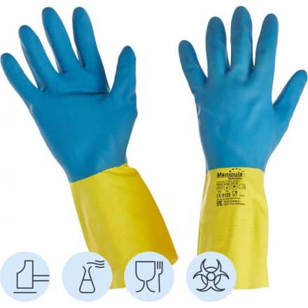 Перчатки Manipula Specialist Союз LN-F-05 из неопрена и латекса синие/желтые (размер 8, M)