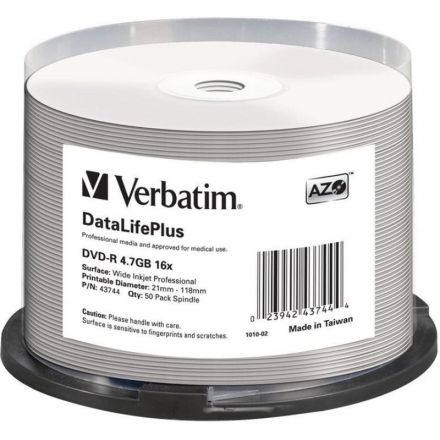 Носители информации DVD-R Verbatim 4.7Gb 16x Cake 50шт/уп Printable (43744)