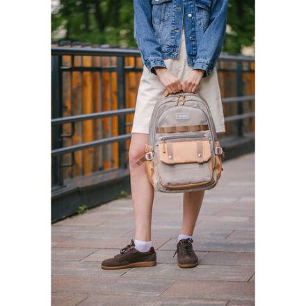 Рюкзак HEIKKI GOODLY (ХЕЙКИ) универсальный, 2 отделения, отделение для ноутбука, бежевый, 46x33x18 см, 273868