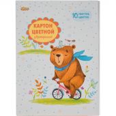 Картон цветной №1 School 10л,10цв,А4,двустор, в папке