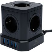 Сетевой фильтр Cablexpert Tower 5р/3м, 10А, 4хUSB, черный(TWR-5-U4-B-3)