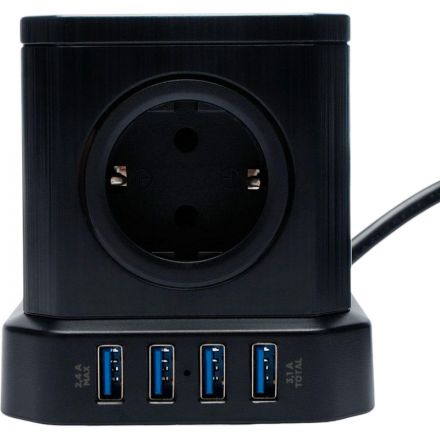 Сетевой фильтр Cablexpert Tower 5р/3м, 10А, 4хUSB, черный(TWR-5-U4-B-3)