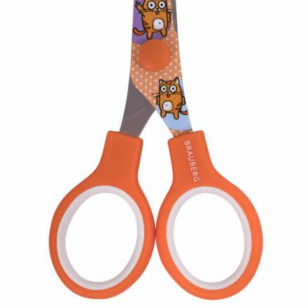 Ножницы 130 мм оранжевые, с цветной печатью "Котики", закругленные, BRAUBERG KIDS, 238351 Ножницы 130 мм оранжевые, с цветной печатью "Котики", закругленные, BRAUBERG KIDS, 238351
