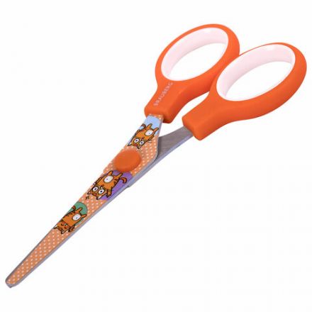 Ножницы 130 мм оранжевые, с цветной печатью "Котики", закругленные, BRAUBERG KIDS, 238351 Ножницы 130 мм оранжевые, с цветной печатью "Котики", закругленные, BRAUBERG KIDS, 238351