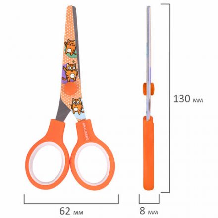 Ножницы 130 мм оранжевые, с цветной печатью "Котики", закругленные, BRAUBERG KIDS, 238351 Ножницы 130 мм оранжевые, с цветной печатью "Котики", закругленные, BRAUBERG KIDS, 238351
