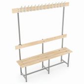 Скамья с вешалкой, спинкой "СВТ 6", 1765х2000х395 мм, 14 крючков, регулируемые опоры, каркас металлический серый, сиденье дерево