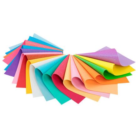 Пористая резина/фоамиран А4, 2 мм, НАБОР, 20 листов, 20 цветов, пастельные цвета, блестки, ОСТРОВ СОКРОВИЩ, 665665
