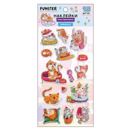 Наклейки зефирные "Котики", 18х9,5 см, ассорти 6 видов, FUNSTER (ФАНСТЕР), 666092