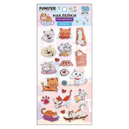 Наклейки зефирные "Котики", 18х9,5 см, ассорти 6 видов, FUNSTER (ФАНСТЕР), 666092