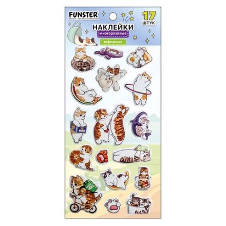 Наклейки зефирные "Котики", 18х9,5 см, ассорти 6 видов, FUNSTER (ФАНСТЕР), 666092