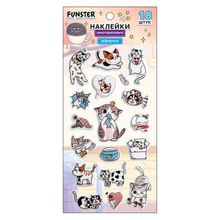 Наклейки зефирные "Котики", 18х9,5 см, ассорти 6 видов, FUNSTER (ФАНСТЕР), 666092