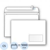 Конверт Ecopost С5 80 г/кв.м белый стрип с правым окном (1000 штук в упаковке)