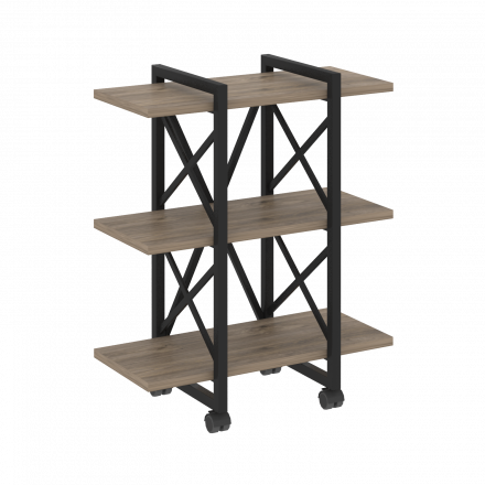 Loft Стеллаж на колесных опорах-3 полки VR.L-MST.K-3.4V Тиквуд тёмный/Чёрный металл 800*400*968