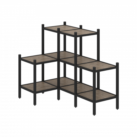 Loft Угловой внутренний стеллаж наборный VR.L-37 Тиквуд тёмный/Чёрный металл 862*1278*1047 Loft Угловой внутренний стеллаж наборный VR.L-37 Тиквуд тёмный/Чёрный металл 862*1278*1047