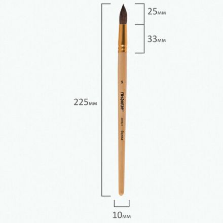 Кисть ПИФАГОР, БЕЛКА, круглая, № 9, деревянная лакированная ручка, с колпачком, пакет с подвесом, 200823