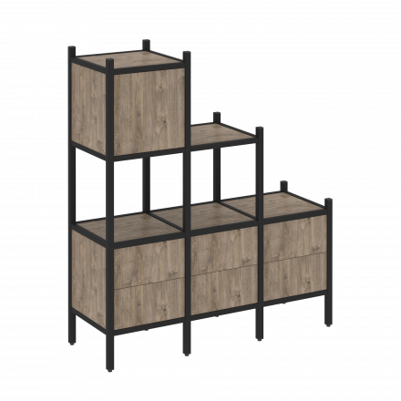 Loft Прямой стеллаж наборный VR.L-12 Тиквуд тёмный/Чёрный металл 1278*446*1458 Loft Прямой стеллаж наборный VR.L-12 Тиквуд тёмный/Чёрный металл 1278*446*1458