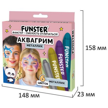 Аквагрим для лица и тела, 6 цветов МЕТАЛЛИК, FUNSTER (ФАНСТЕР), легко смываются, 192574