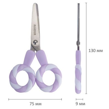 Ножницы FUNSTER (ФАНСТЕР) 130 мм, фигурные ручки ЛЕДЕНЦЫ из ABS пластика, в дисплее, 238853