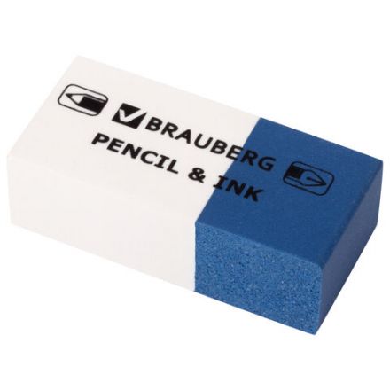 Ластик BRAUBERG "PENCIL & INK", 39х18х12 мм, для ручки и карандаша, бело-синий, 229578 Ластик BRAUBERG "PENCIL & INK", 39х18х12 мм, для ручки и карандаша, бело-синий, 229578