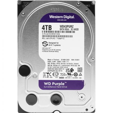 Жесткий диск Western Digital Purple 4TB, SATA, 5400rpm, 256MB(WD43PURZ)