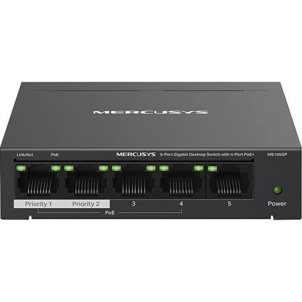 Коммутатор Mercusys MS105GP (L2) 5x1Гбит/с 4PoE+ 65W неуправляемый