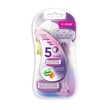 Бритвенный станок многоразовый женский, 5 лезвий, 2 кассеты, плавающая головка, X-ONE, 700020