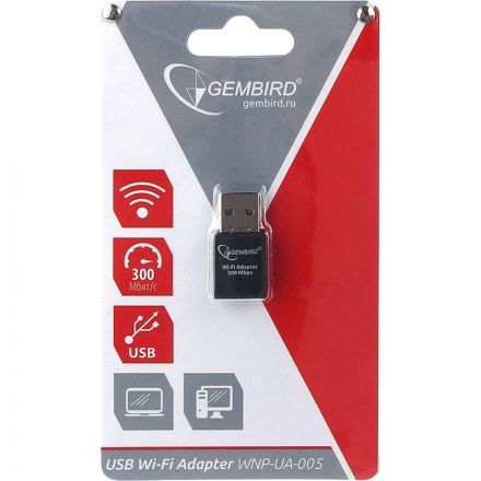 Сетевой адаптер мини WiFi Gembird 300Мбит, USB, 802.11b/g/n