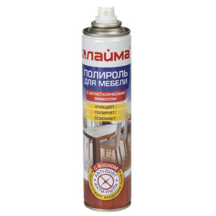 Полироль для мебели LAIMA "Антипыль" с воском и антистатиком, 300 мл, аэрозоль, 606511