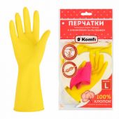 Перчатки МНОГОРАЗОВЫЕ латексные с хлопчатобумажным напылением, размер 8-9, L (большой), вес 57 г, желтые, KOMFI, DGL026P Перчатки МНОГОРАЗОВЫЕ латексные с хлопчатобумажным напылением, размер 8-9, L (большой), вес 57 г, желтые, KOMFI, DGL026P