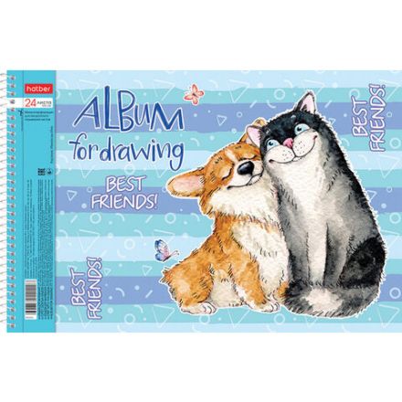 Альбом для рисования А4 24 л., спираль, обложка картон, HATBER, 205х290 мм, "Из жизни корги" (5 видов), 067335, 24А4Всп
