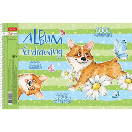 Альбом для рисования А4 24 л., спираль, обложка картон, HATBER, 205х290 мм, "Из жизни корги" (5 видов), 067335, 24А4Всп