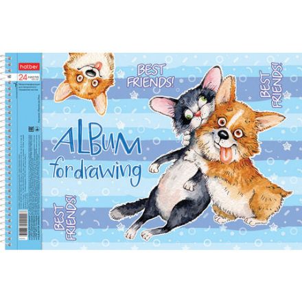 Альбом для рисования А4 24 л., спираль, обложка картон, HATBER, 205х290 мм, "Из жизни корги" (5 видов), 067335, 24А4Всп