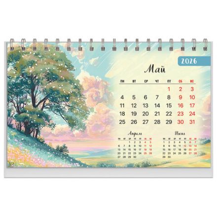 Календарь-домик настольный на гребне, 2026 г., BRAUBERG, 160х110 мм, 6 листов, "Природа", 117298