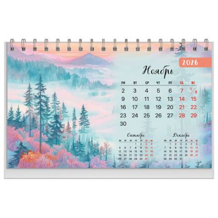 Календарь-домик настольный на гребне, 2026 г., BRAUBERG, 160х110 мм, 6 листов, "Природа", 117298