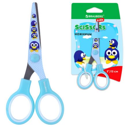 Ножницы 130 мм с цветной печатью "Пингвины", голубые, закругленные, BRAUBERG KIDS, 232271 Ножницы 130 мм с цветной печатью "Пингвины", голубые, закругленные, BRAUBERG KIDS, 232271