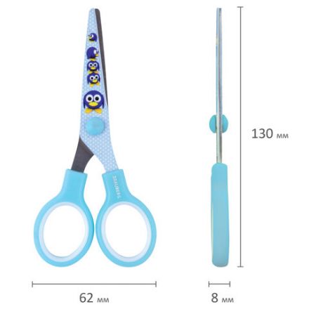 Ножницы 130 мм с цветной печатью "Пингвины", голубые, закругленные, BRAUBERG KIDS, 232271 Ножницы 130 мм с цветной печатью "Пингвины", голубые, закругленные, BRAUBERG KIDS, 232271