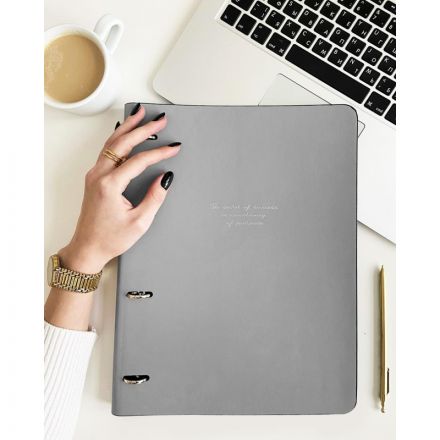 Тетрадь со сменным блоком А4,120л,Infolio Study,Quote,иск.кож,серый,N3824