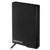 Ежедневник недатированный А5 (148x218 мм), ОФИСМАГ, под кожу, магнитный клапан, 160 л., черный, 115082