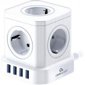 Сетевой фильтр Cablexpert Tower 5р/3м, 10А, 4хUSB, белый(TWR-5-U4-W-3)