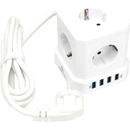 Сетевой фильтр Cablexpert Tower 5р/3м, 10А, 4хUSB, белый(TWR-5-U4-W-3)