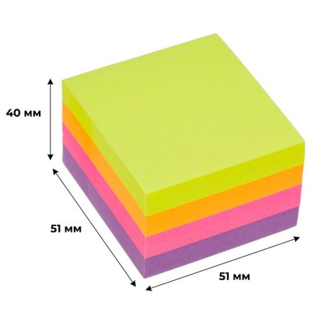 Стикеры Attache Selection куб 51х51, неон-3 4 цвета 400 л