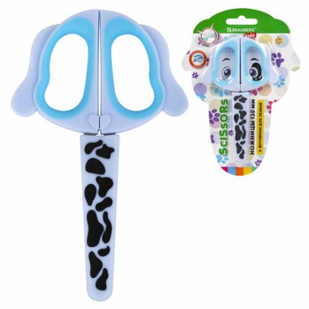 Ножницы 130 мм, фигурные рукоятки с резиновыми вставками "Далматин", с чехлом, BRAUBERG KIDS, 238352 Ножницы 130 мм, фигурные рукоятки с резиновыми вставками "Далматин", с чехлом, BRAUBERG KIDS, 238352