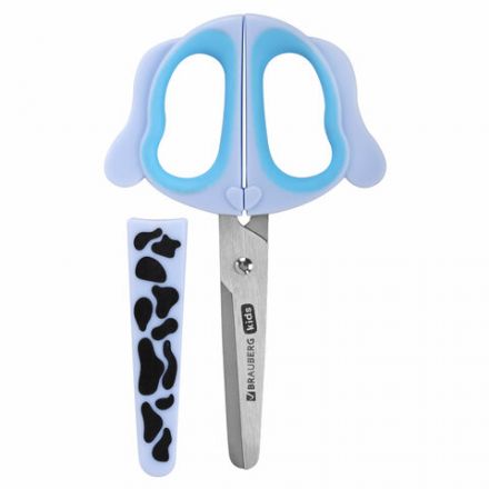 Ножницы 130 мм, фигурные рукоятки с резиновыми вставками "Далматин", с чехлом, BRAUBERG KIDS, 238352 Ножницы 130 мм, фигурные рукоятки с резиновыми вставками "Далматин", с чехлом, BRAUBERG KIDS, 238352