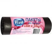 Мешки для мусора на 120 литров черные (15 мкм, в рулоне 10 штук, 70х110 см)